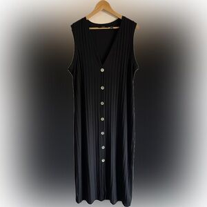 VERO MODA Black Button Down Ribbed Sleeveless MIDI Dress